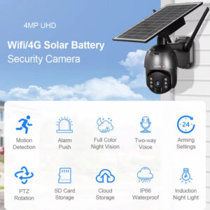 HI-TEX 5MP Solar light Outdoor Smart 4G Camera, with Night Vision – Black