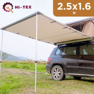 HI-TEX 2.5 x 1.6m Car Side Awning with Pull Out Shade for Outdoor Camping With 2 Extensions