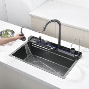 Stainless Steel Waterfall kitchen Sink Black All Function