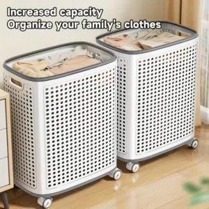 Foldable Large White Laundry Baskets 70L