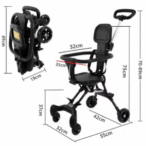 Cabin Foldable Baby Stroller with Safety Fence Black