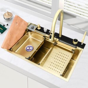 Stainless Steel Waterfall kitchen Sink Gold All Function